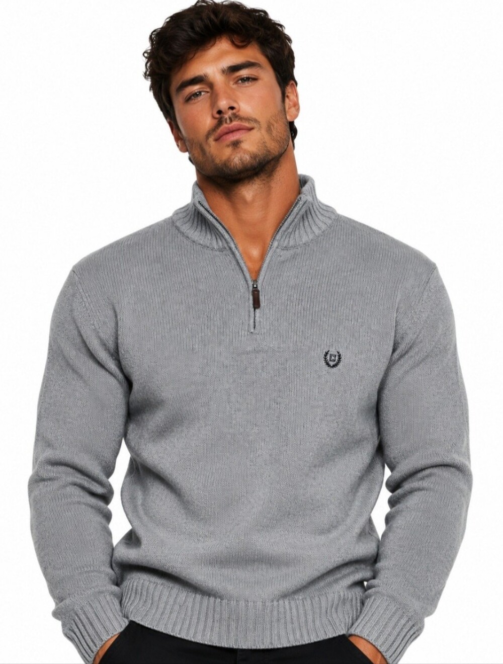 Chaps Men's Light Gray Zip-Neck Sweater (SIZE: XXL)